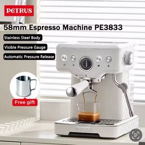 Petrus White Espresso Machine with Free Milk Frother